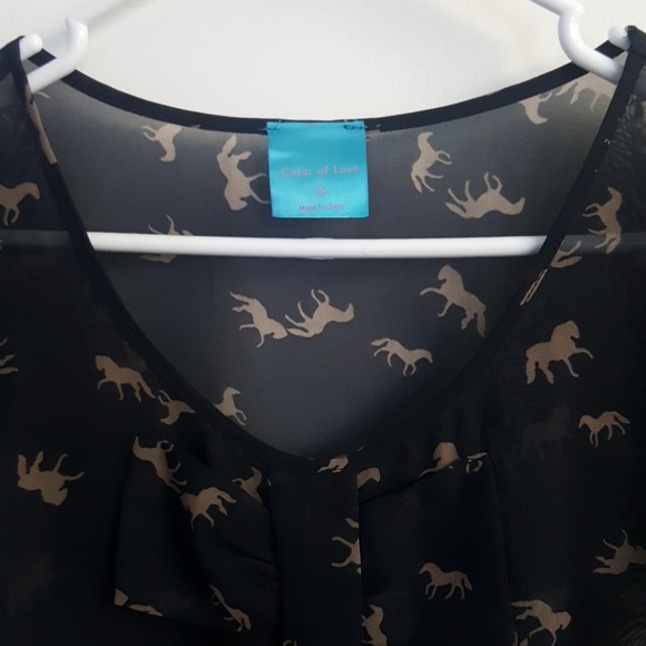 See-through top in black with horses pattern - Picture 2 of 4